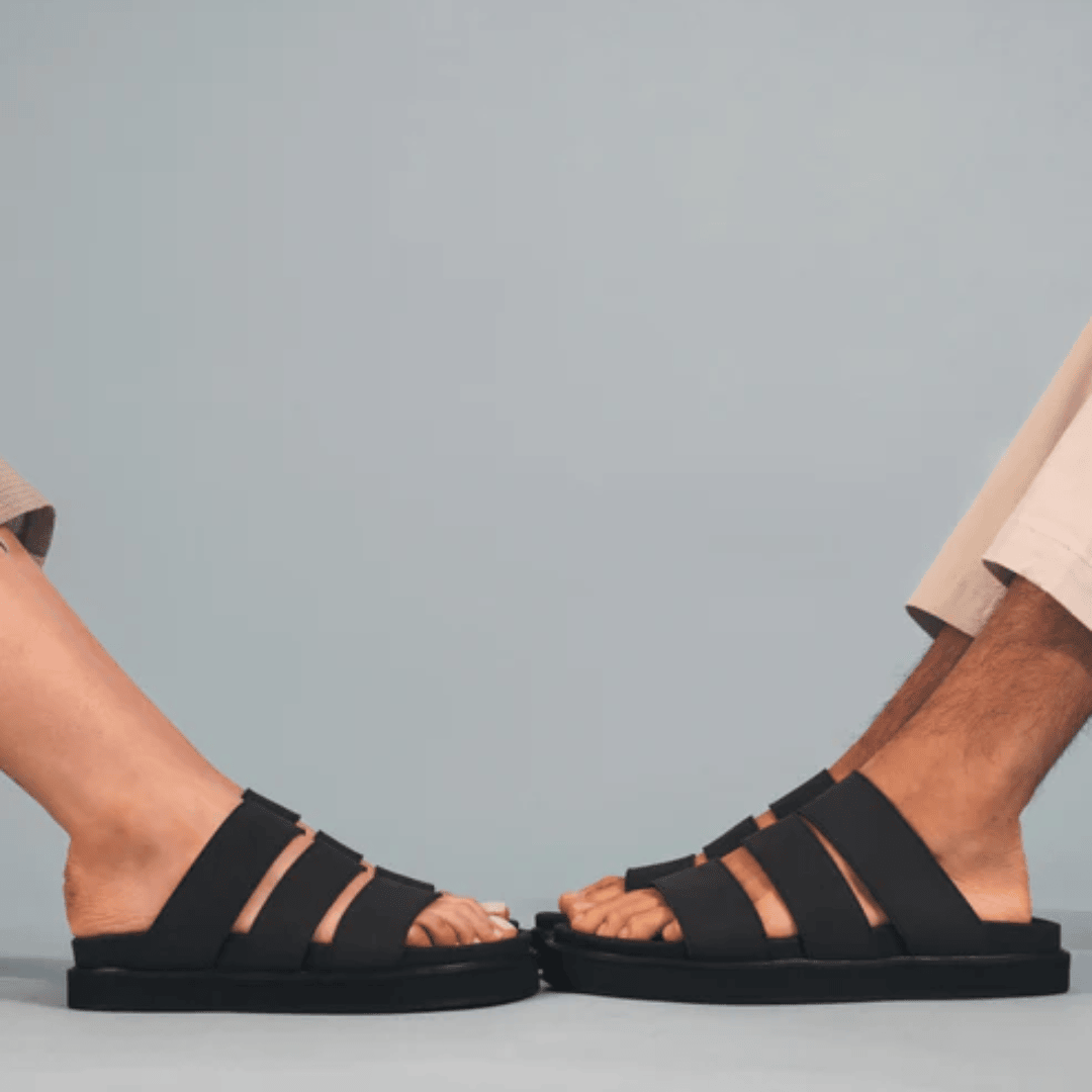 Black Triple-Strap Sandals